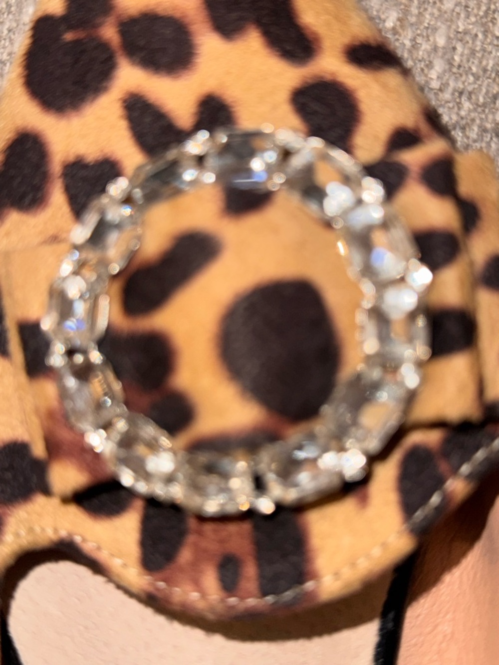 Leopard Print Pointed Toe Flats with Jewel Buckle - Brown - Picture 2 of 4